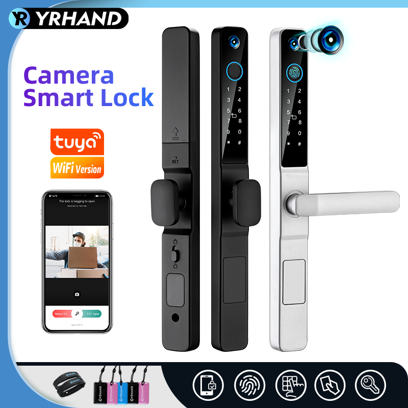 Smart Home Door Lock - Yrhand IP66ตาแมวตาแมวกันน้ำตาแมวอะลูมิเนียมล็อคประตูบานเลื่อนรหัสผ่านดิจิตอลล็อคอัจฉริยะ WIFI Tuya