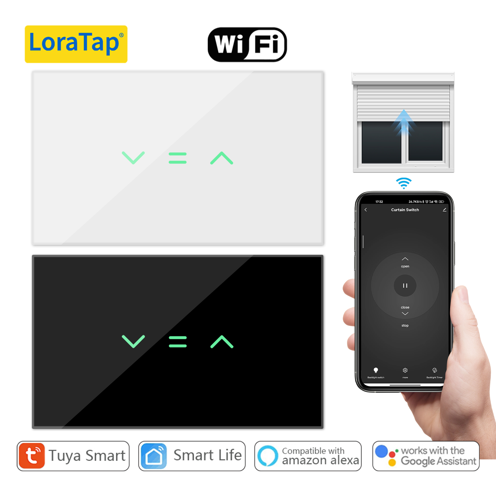 Universal Remote Smart Home - LoraTap US ผ้าม่านผ้าม่านลูกกลิ้งชัตเตอร์สวิทช์ Backlight Tuya Smart